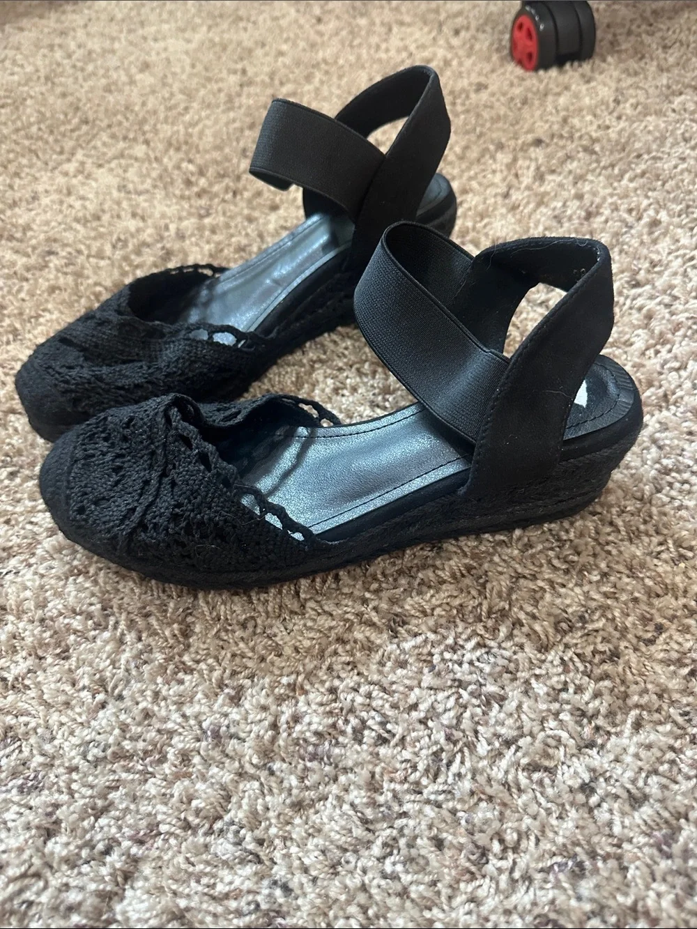 NEW Black Lace Espadrille Wedge Sandals - Women size 38